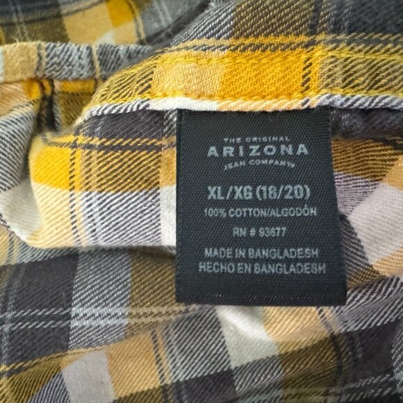ARIZONA JEAN COMPANY Young Men's (Teens) Flannel Shirt, Yellow/Grey Plaid, XL - Picture 6 of 7
